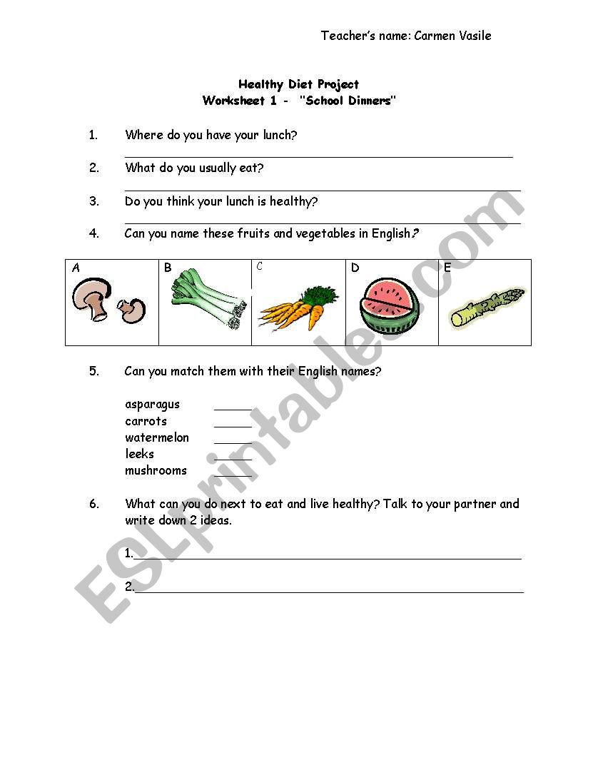 school dinners worksheet