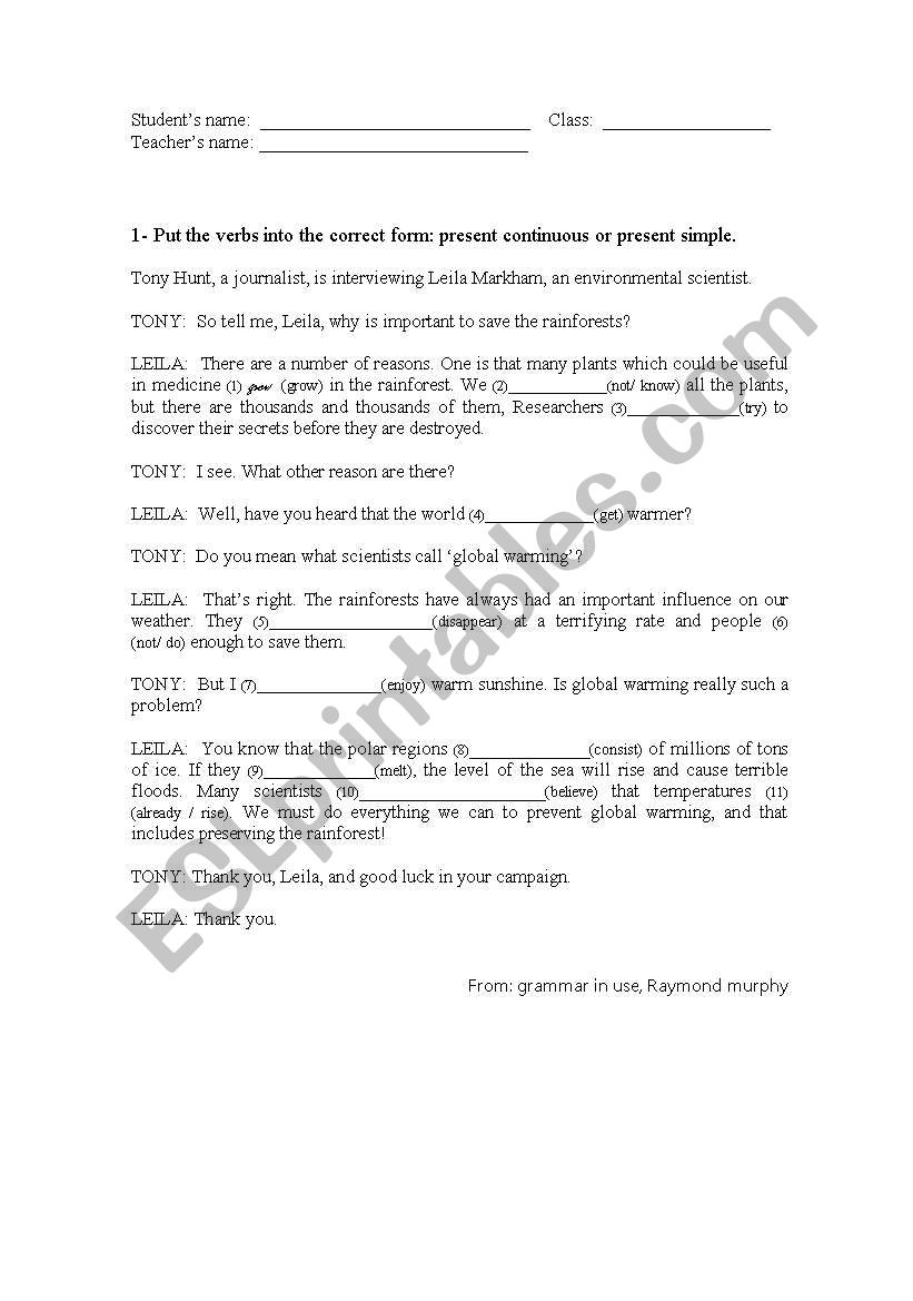 Review  on simple present and present continuous