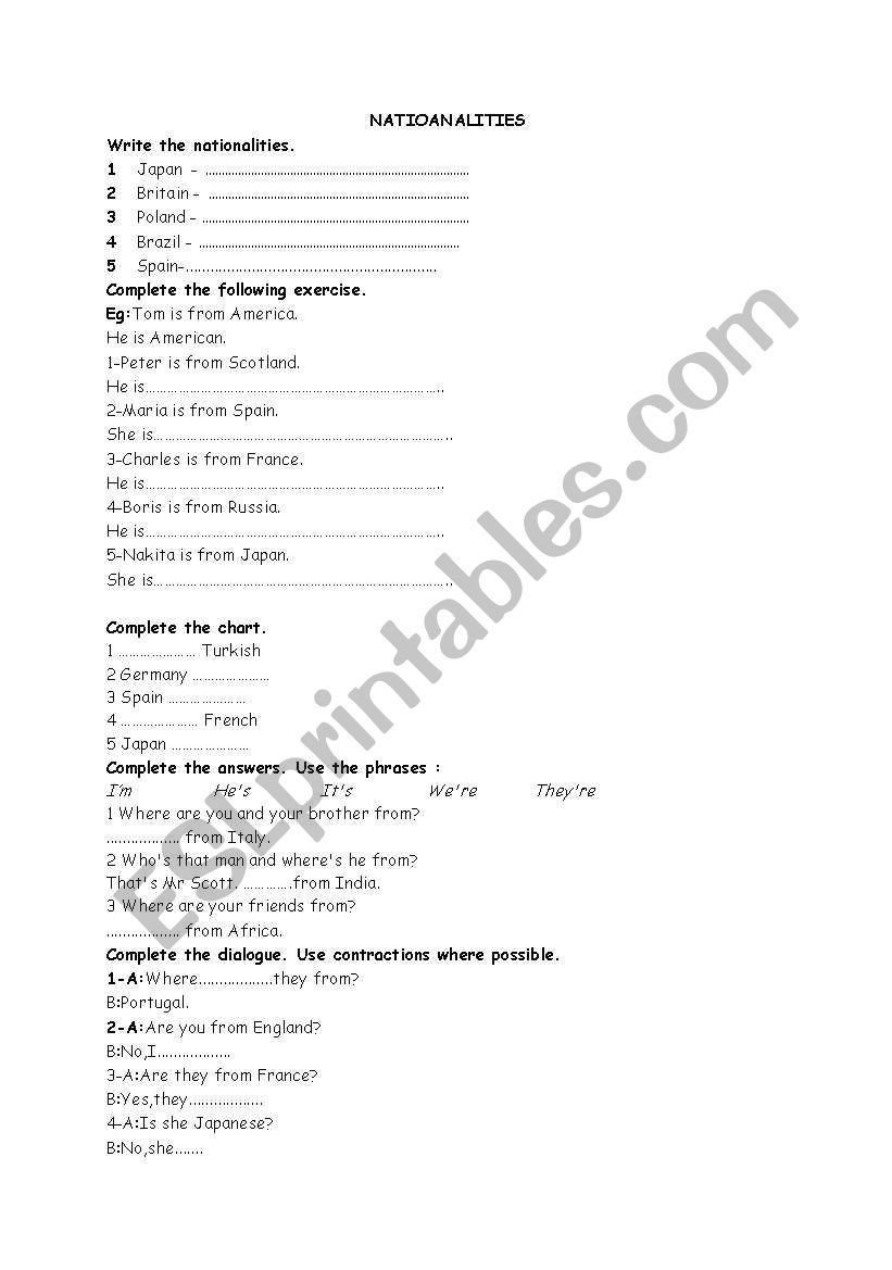 nationalities worksheet