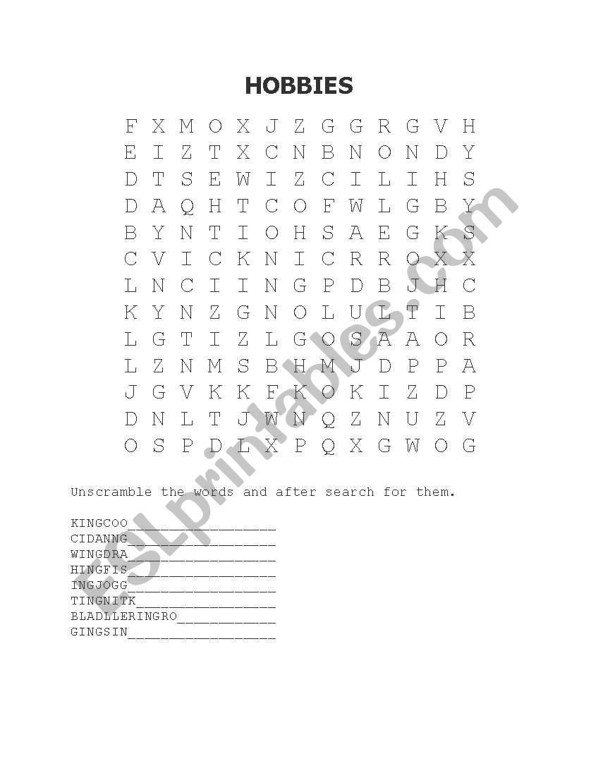 HOBBIES worksheet