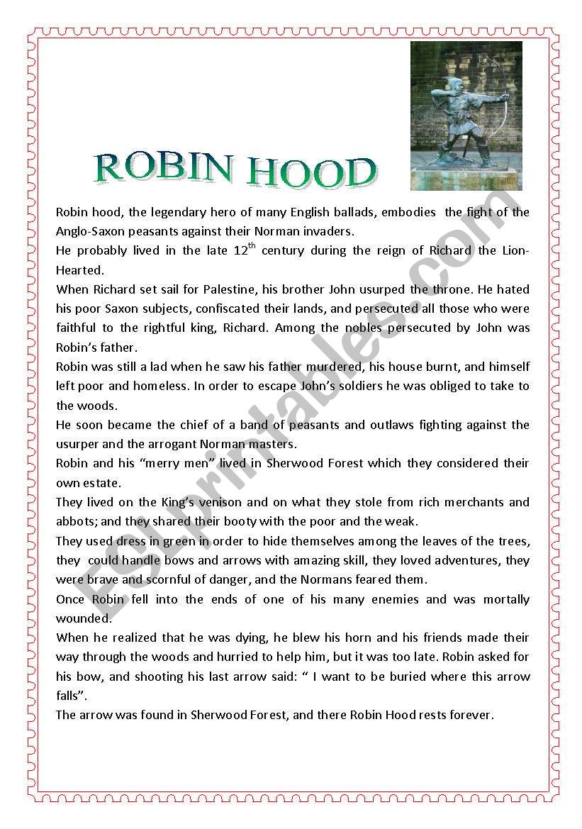 Robin Hood - ESL worksheet by pallino
