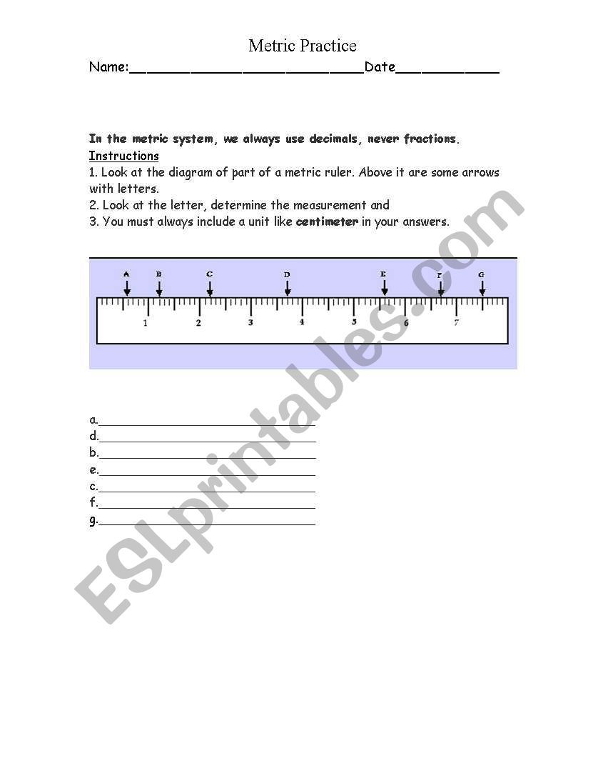 Metric Practice worksheet