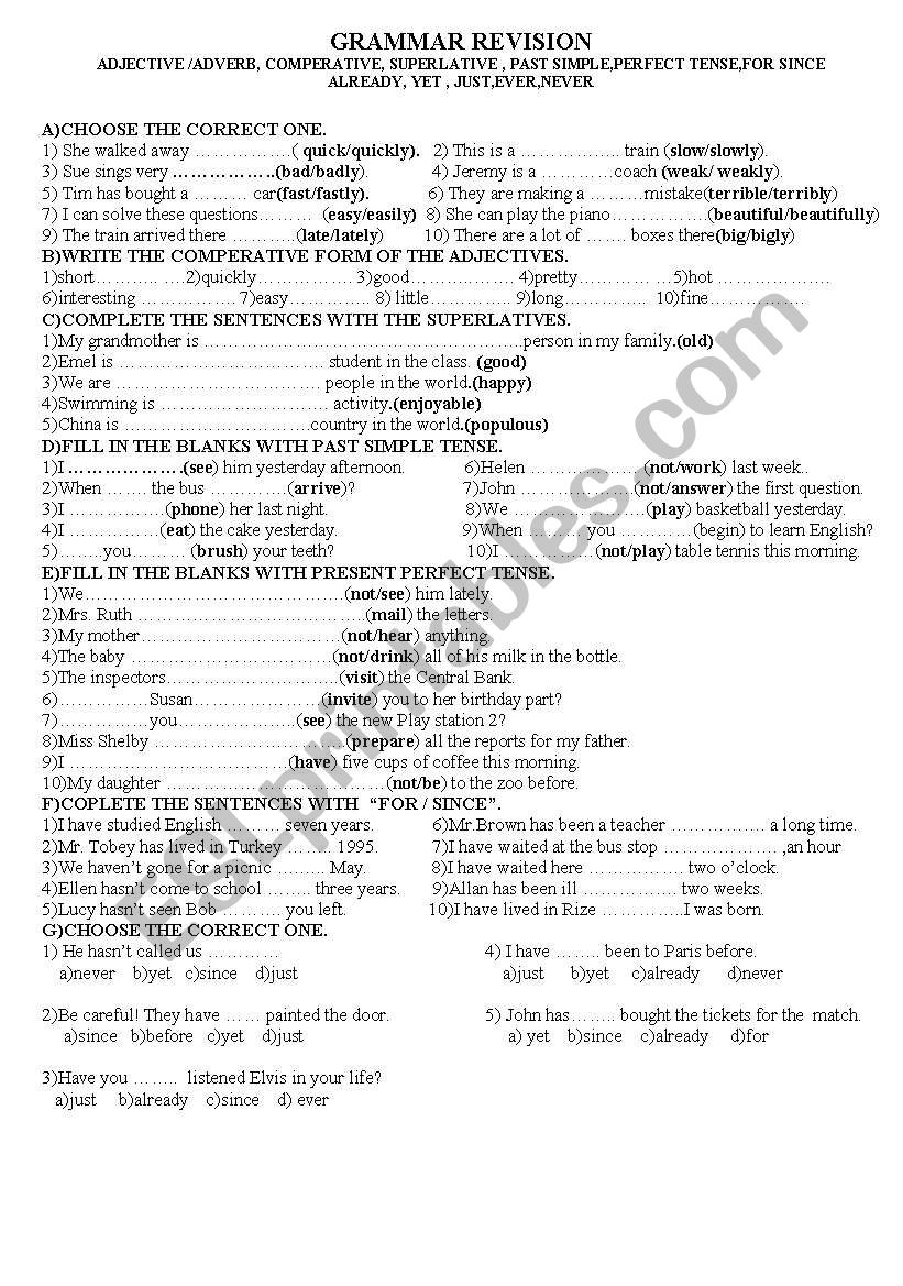 grammar revision worksheet