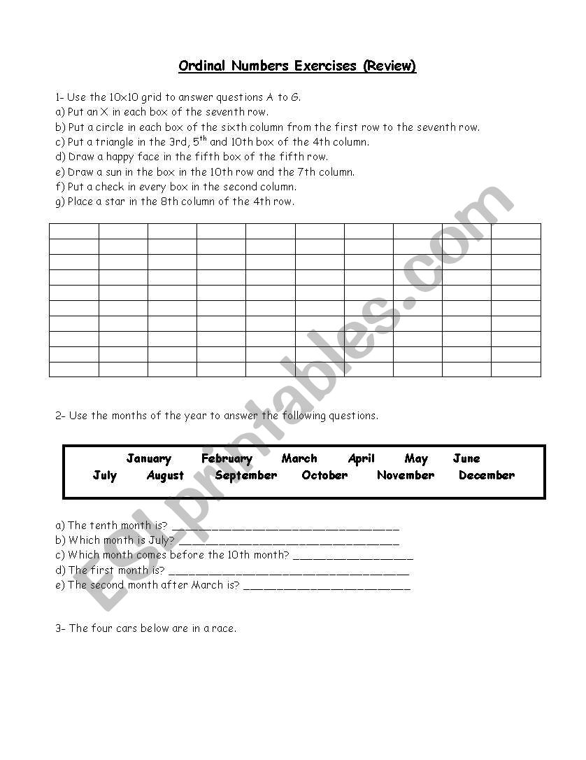 Ordinal numbers review worksheet