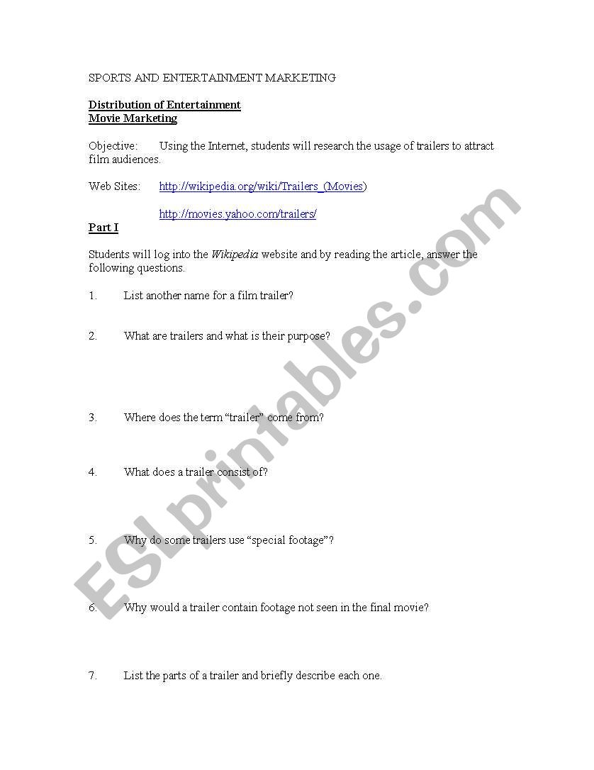 Movie Marketing worksheet