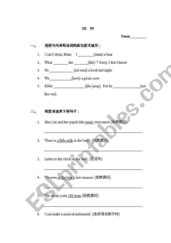 China shanghai 5B exerciese worksheet