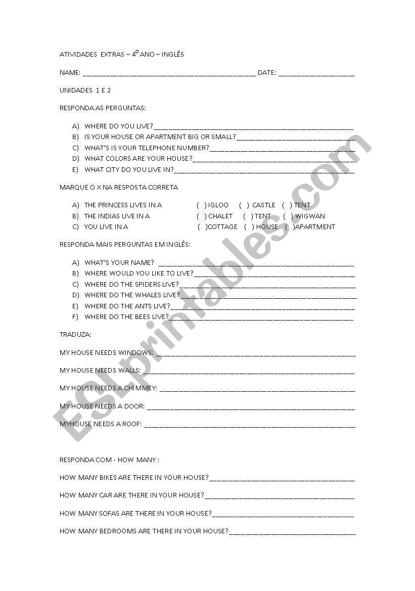 Residence worksheet