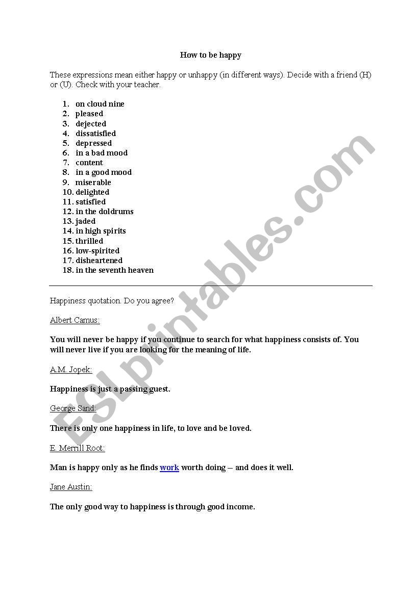 How to be happy worksheet