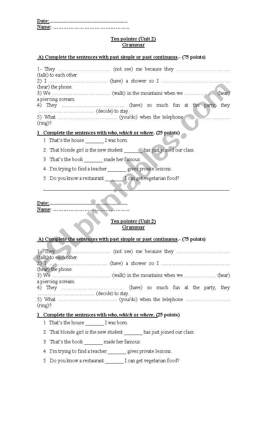 ten pointer past tense and relativec clauses