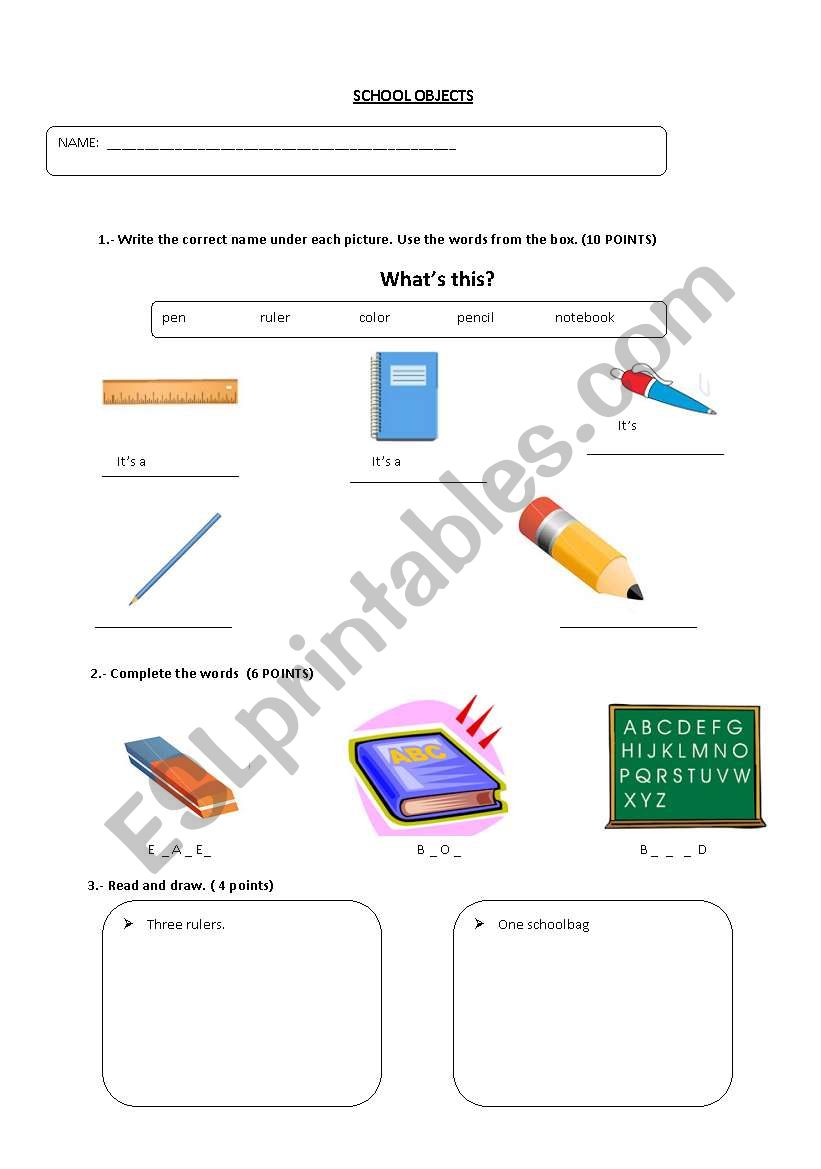 school objects worksheet