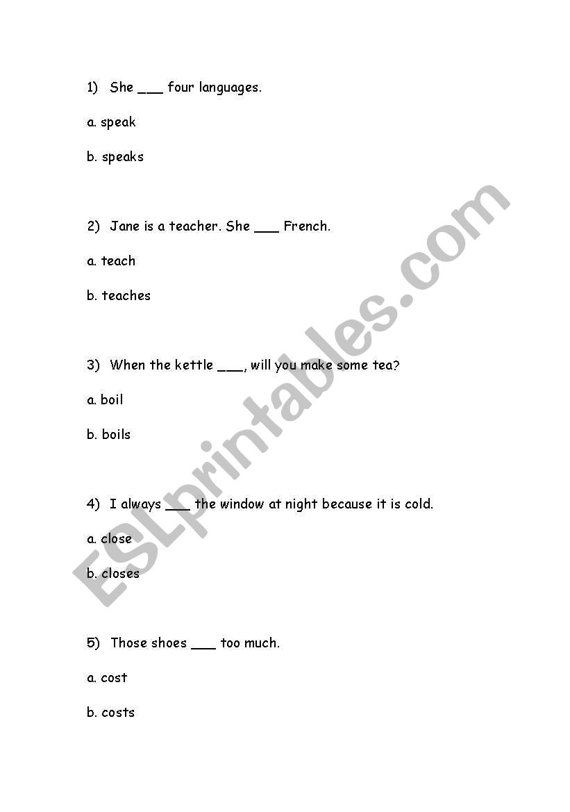 Simple present tense worksheet