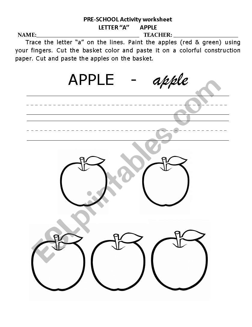 Alphabet A Is For Apple Pre School Activity Worksheets