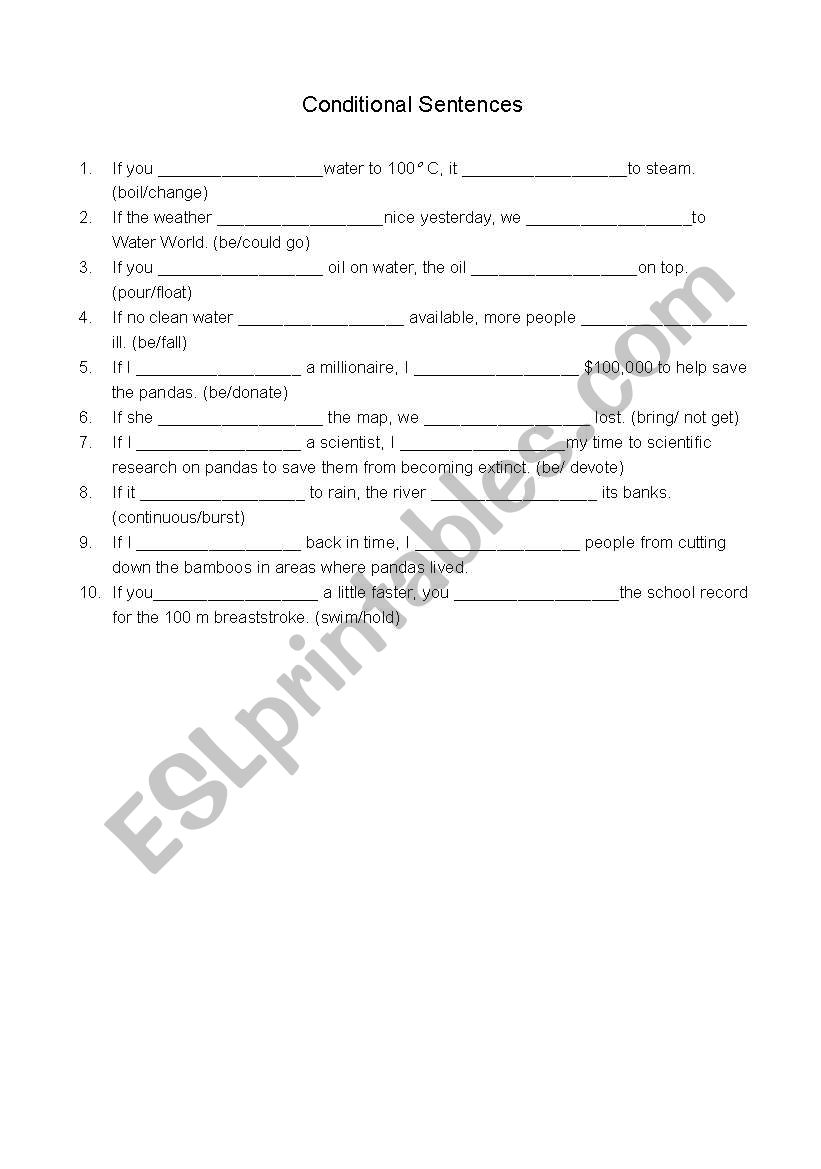 Conditional sentences worksheet