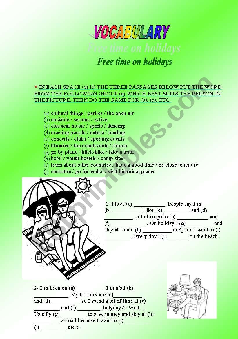 free time on holidays worksheet