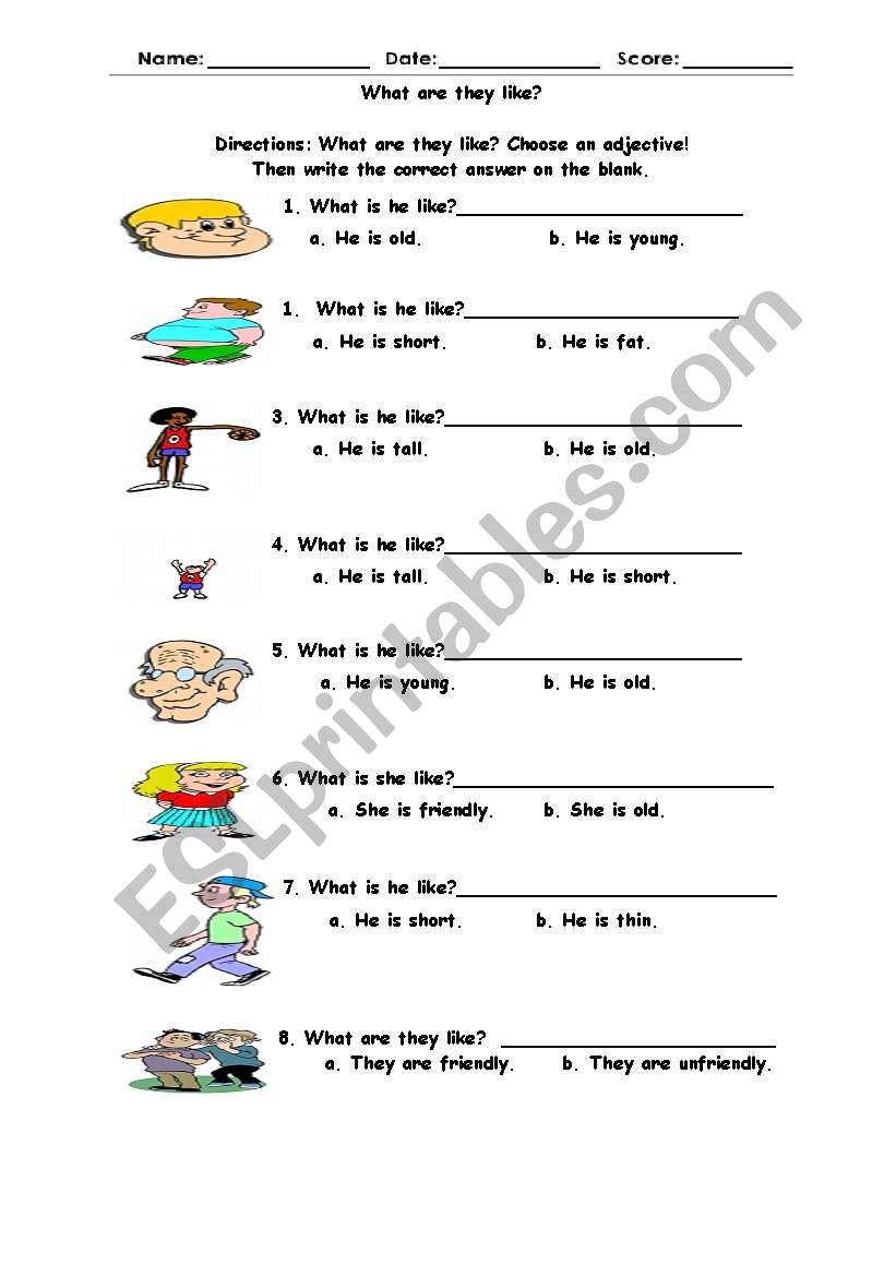 What are they like? worksheet