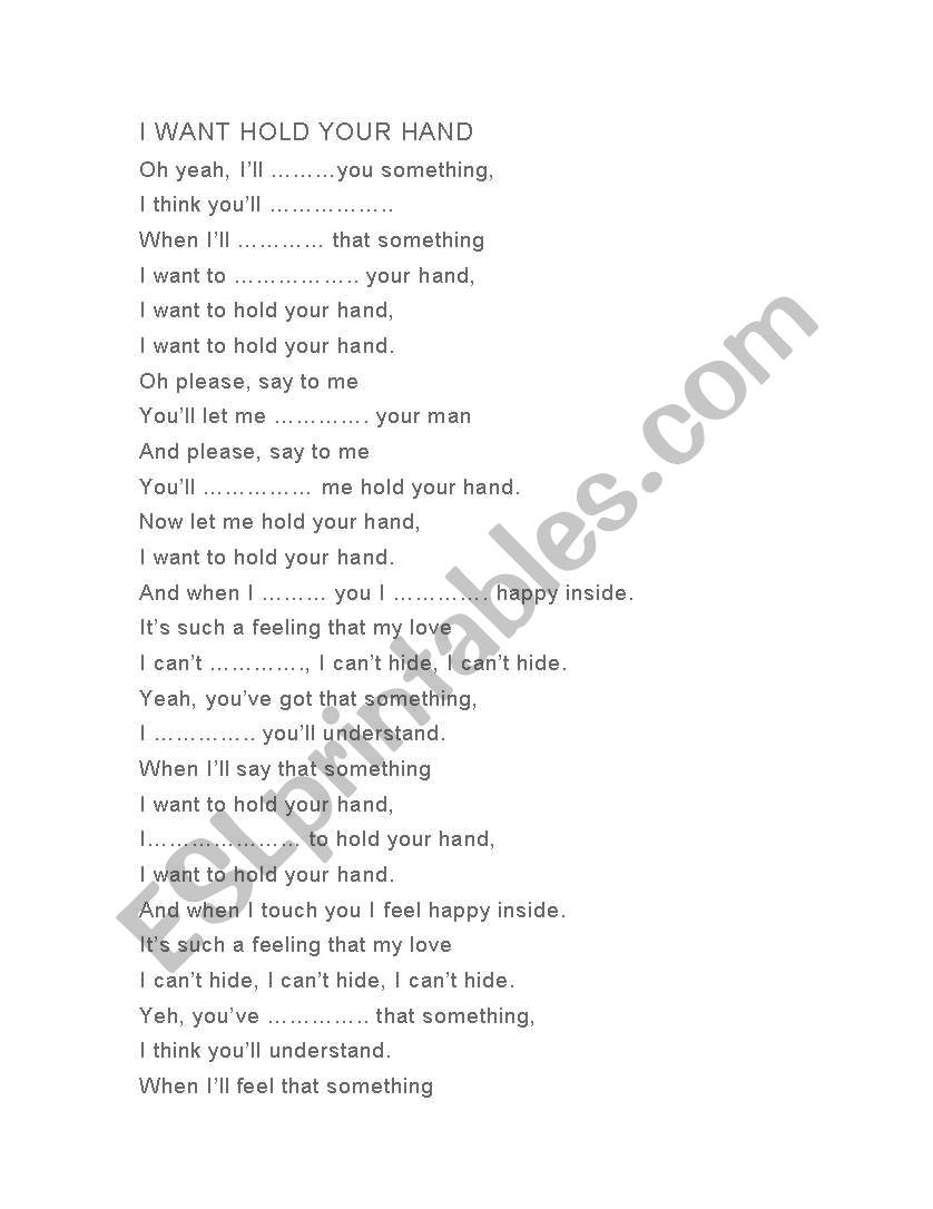 Iwanna hold your hand song worksheet