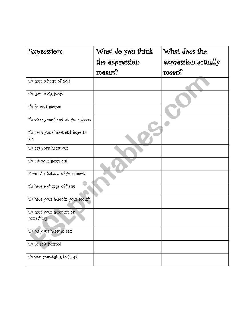 Heart Idioms worksheet