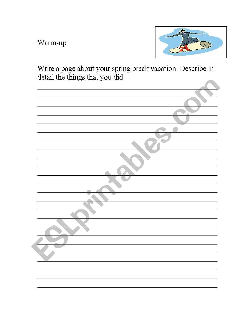 Writing Warm-up worksheet