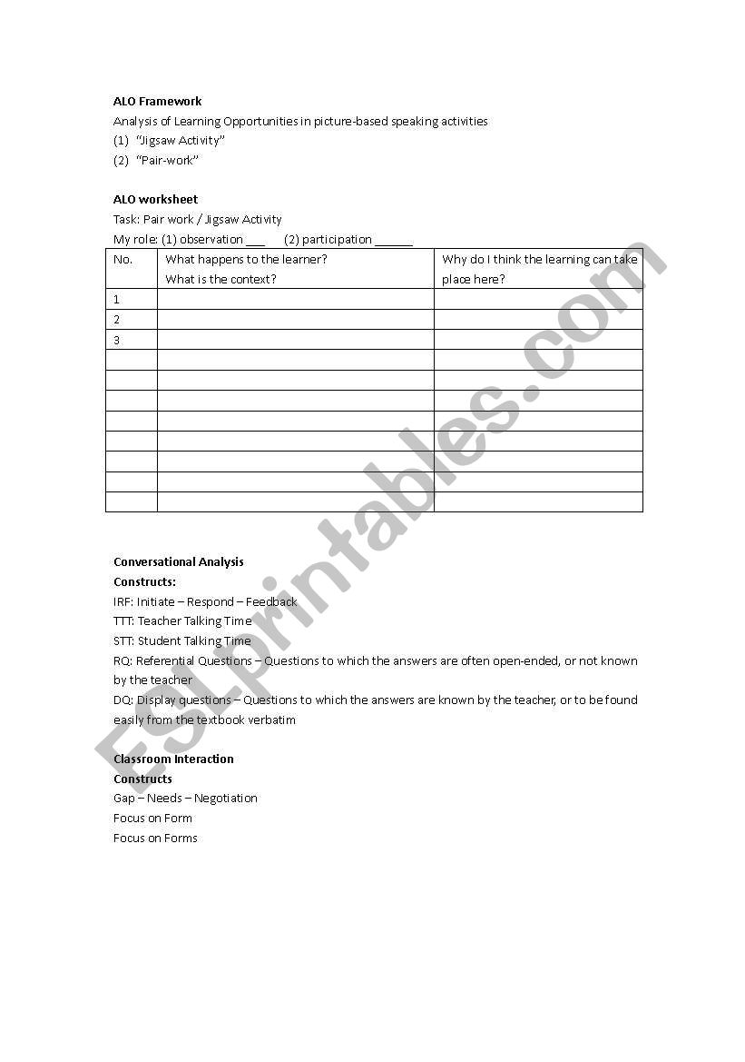 AOl framework worksheet