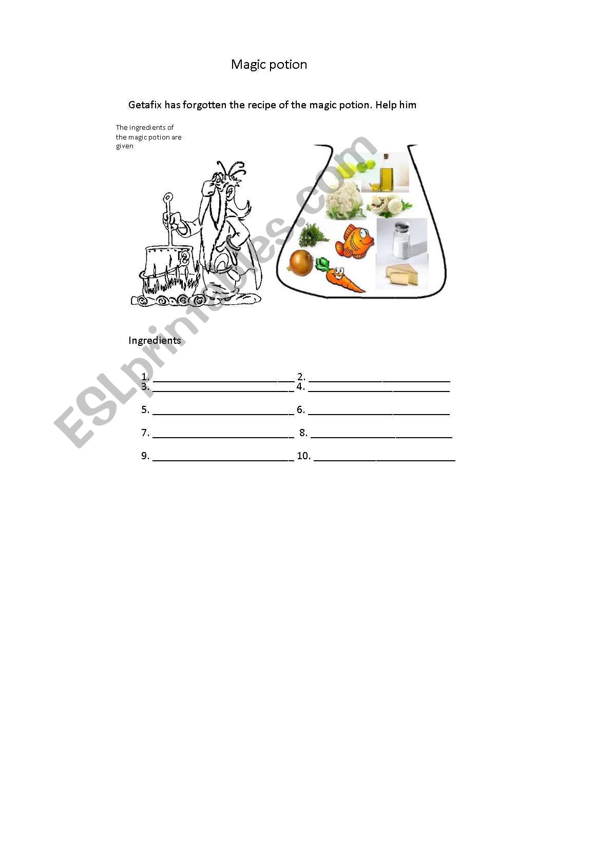 magic potion worksheet