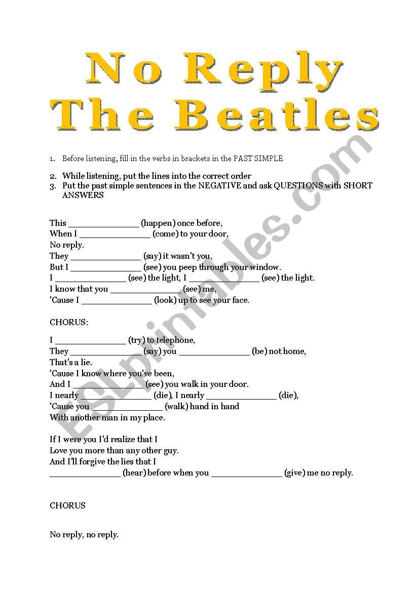 No Reply - The Beatles worksheet