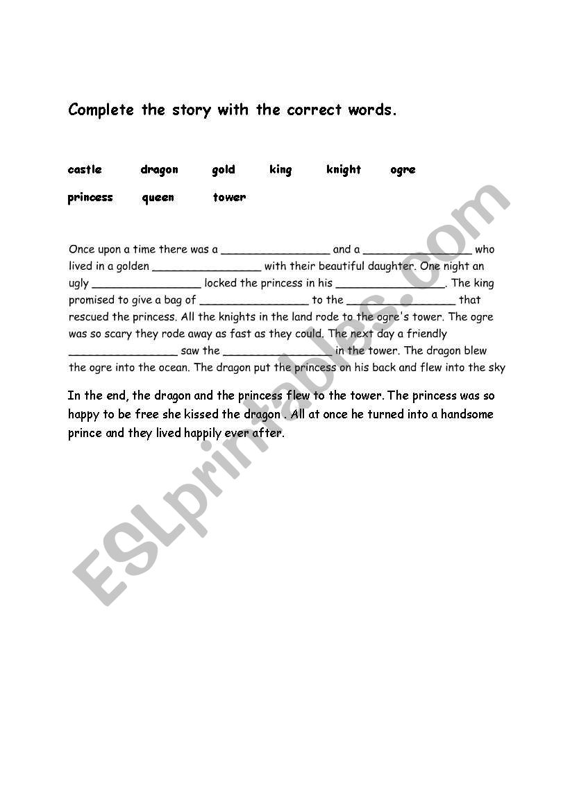 story - complete worksheet