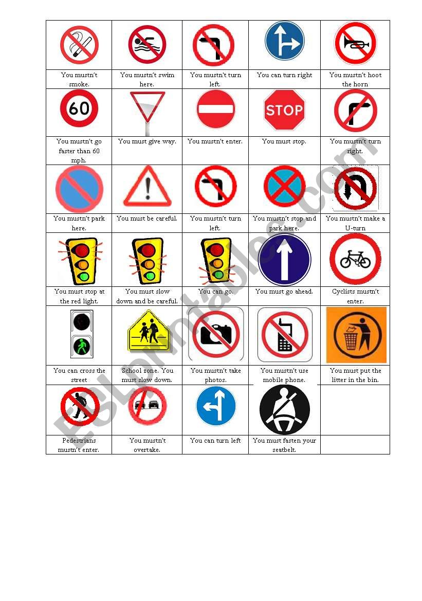 Must Mustn´t on Signs - ESL worksheet by kayaburnu