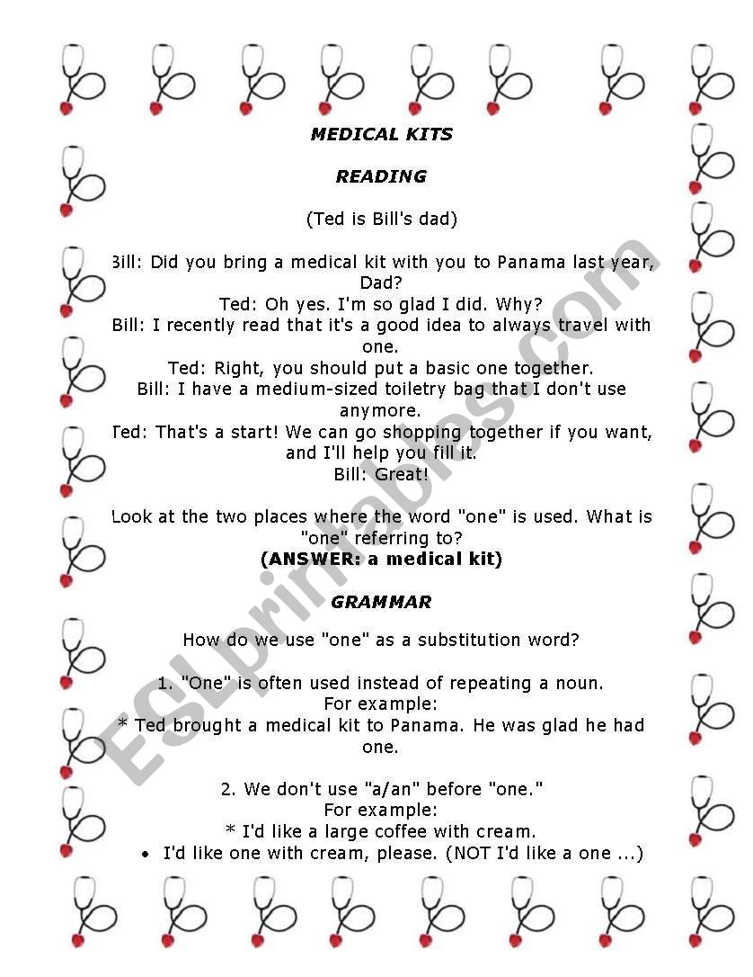 Reading - Medical Kits worksheet