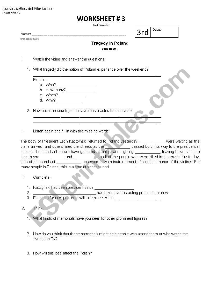 Tragedy in Poland worksheet