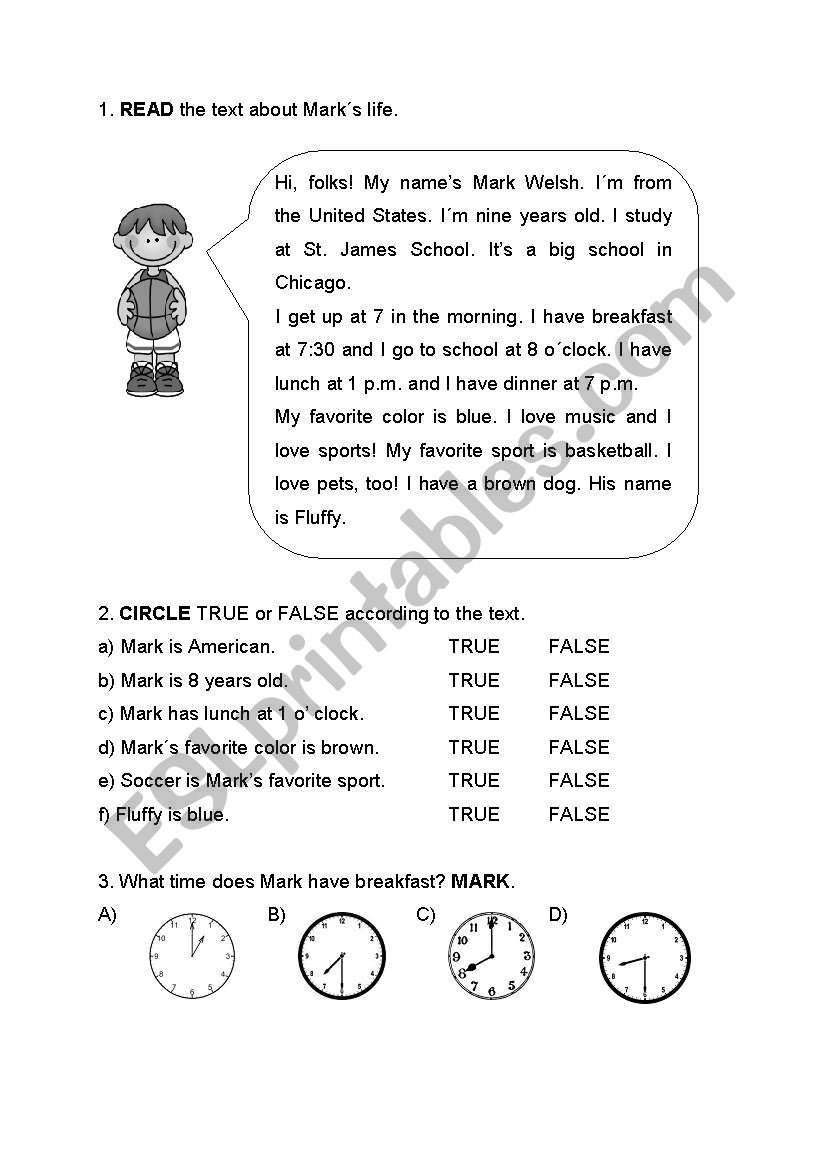 Mark´s life ( 2 pages ) - ESL worksheet by TatiMachado