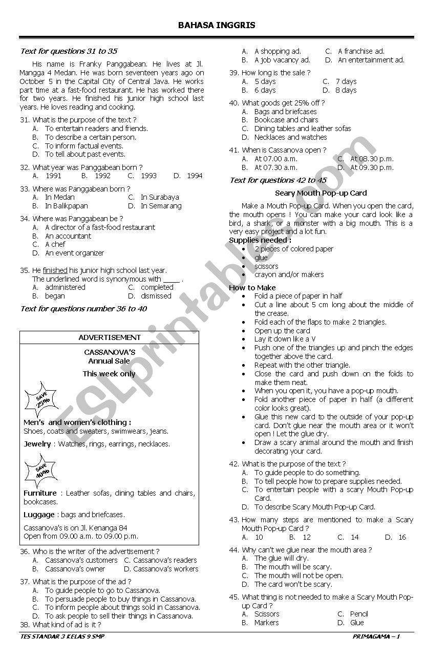 procedure worksheet