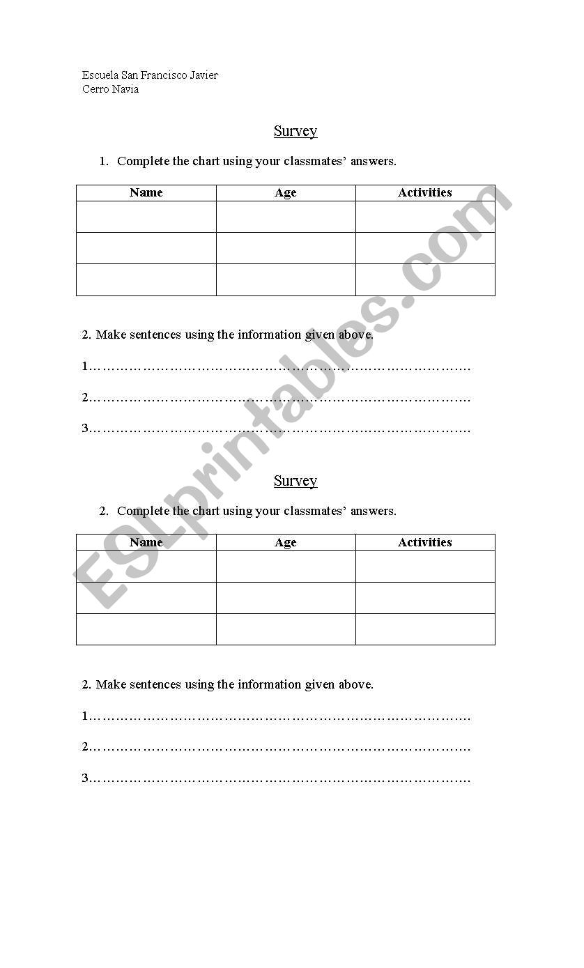 JOBS AND ACTIVITIES worksheet