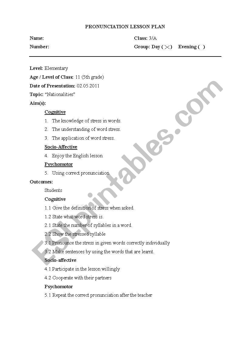 Nationalities - Lesson Plan worksheet