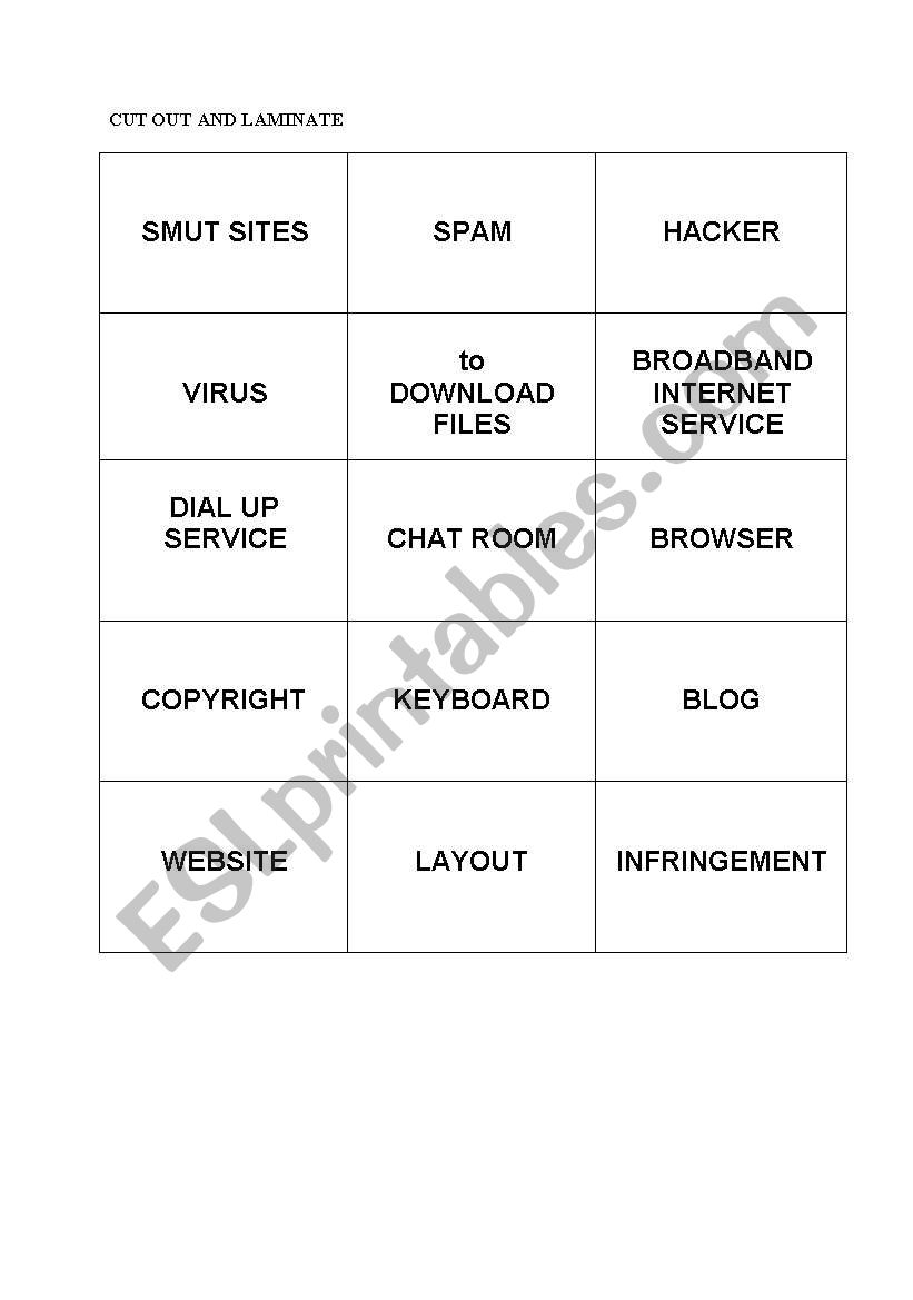 Internet vocabulary  flashcardsds and vocabulary exercise