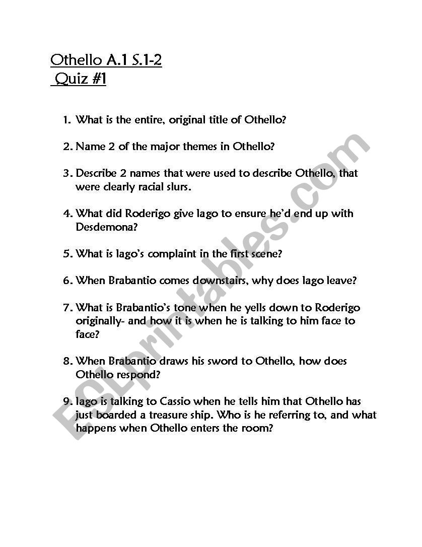 Qthello Quiz worksheet