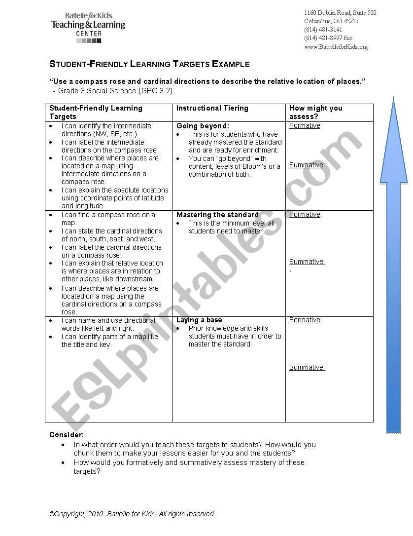 Clear learning targets worksheet