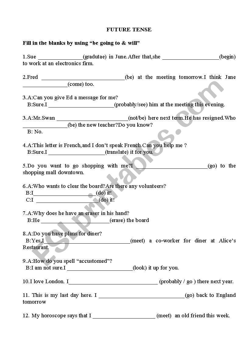 Simple Future Tense ESL Worksheet By Alchemist