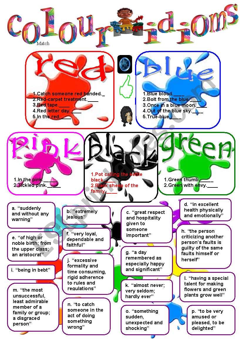 Colour Idioms ESL Worksheet By LILIAAMALIA