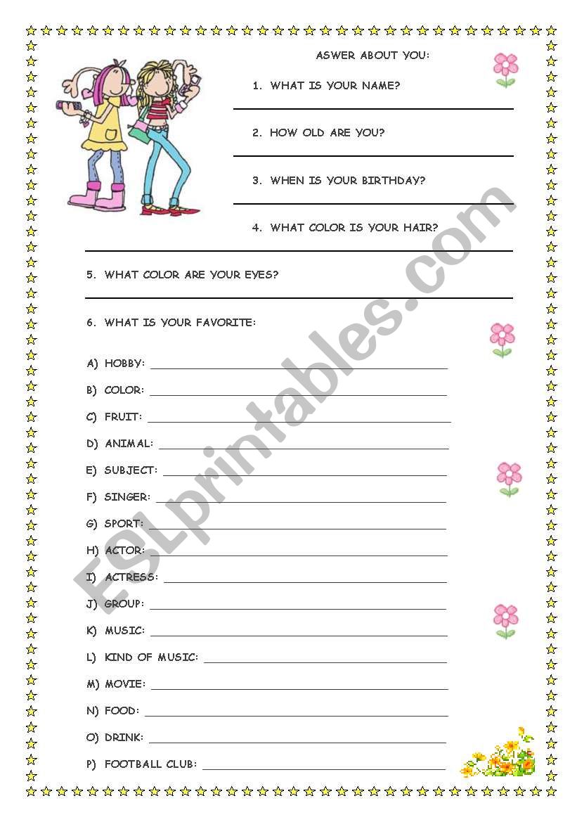 PERSONAL ANSWERS worksheet