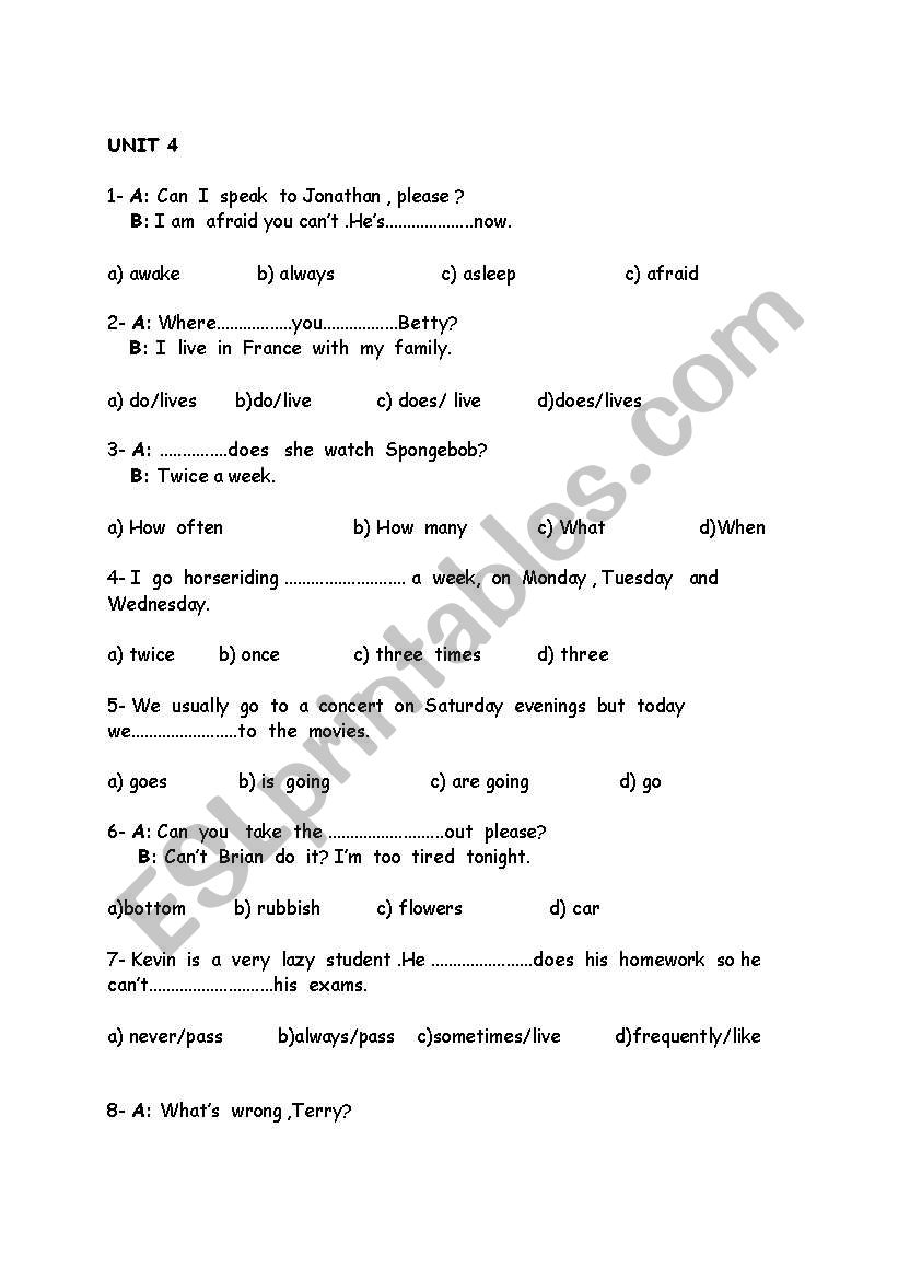 test for grade 4 students worksheet