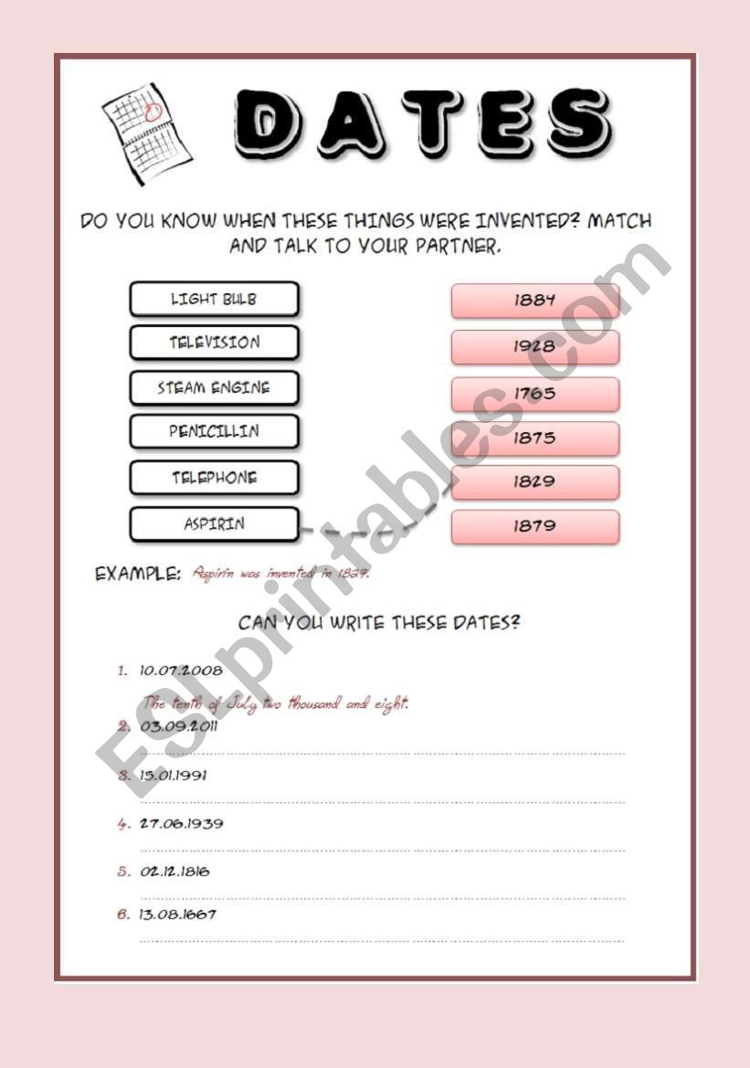 Dates ESL Worksheet By Marsiw