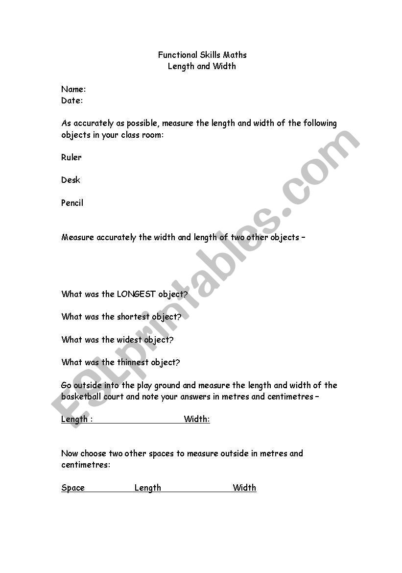 functional skills maths practical exercise