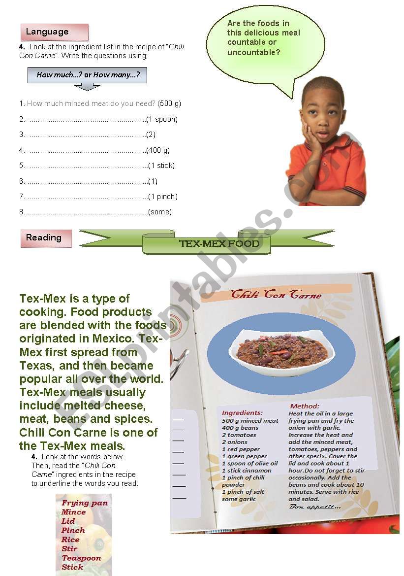 TEex-Mex Food worksheet