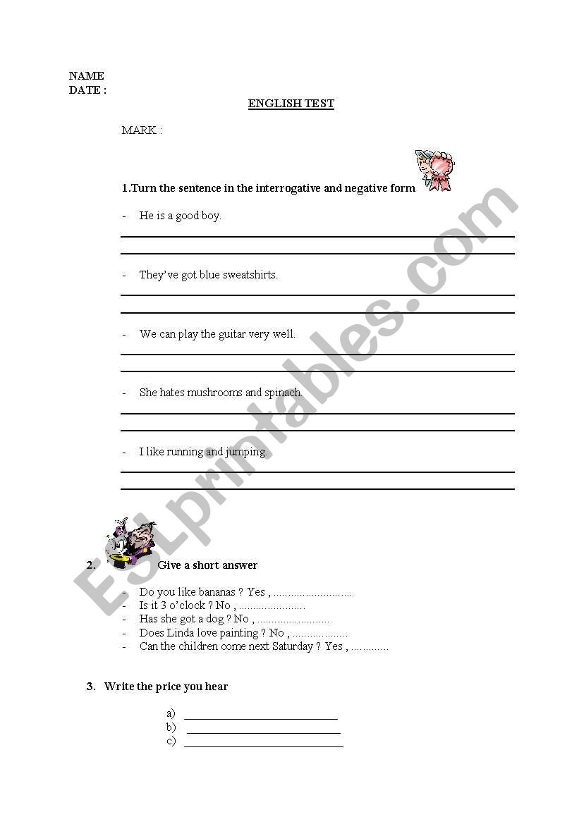 test worksheet