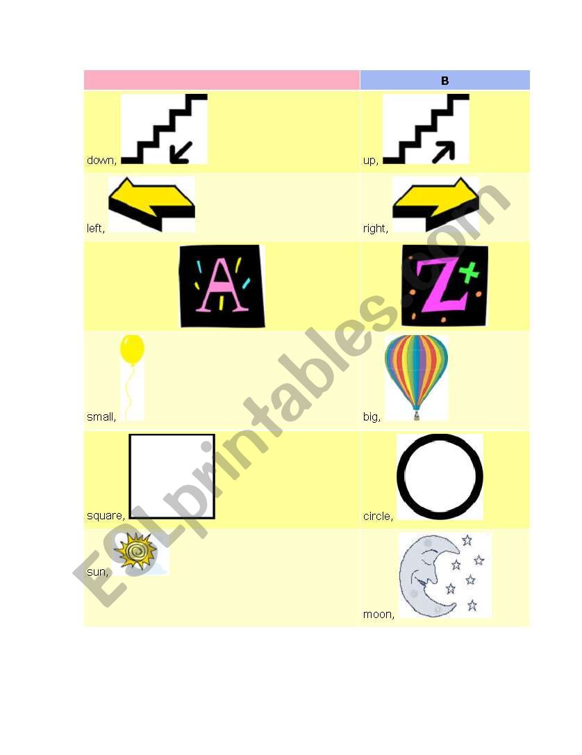 opposites with picture worksheet