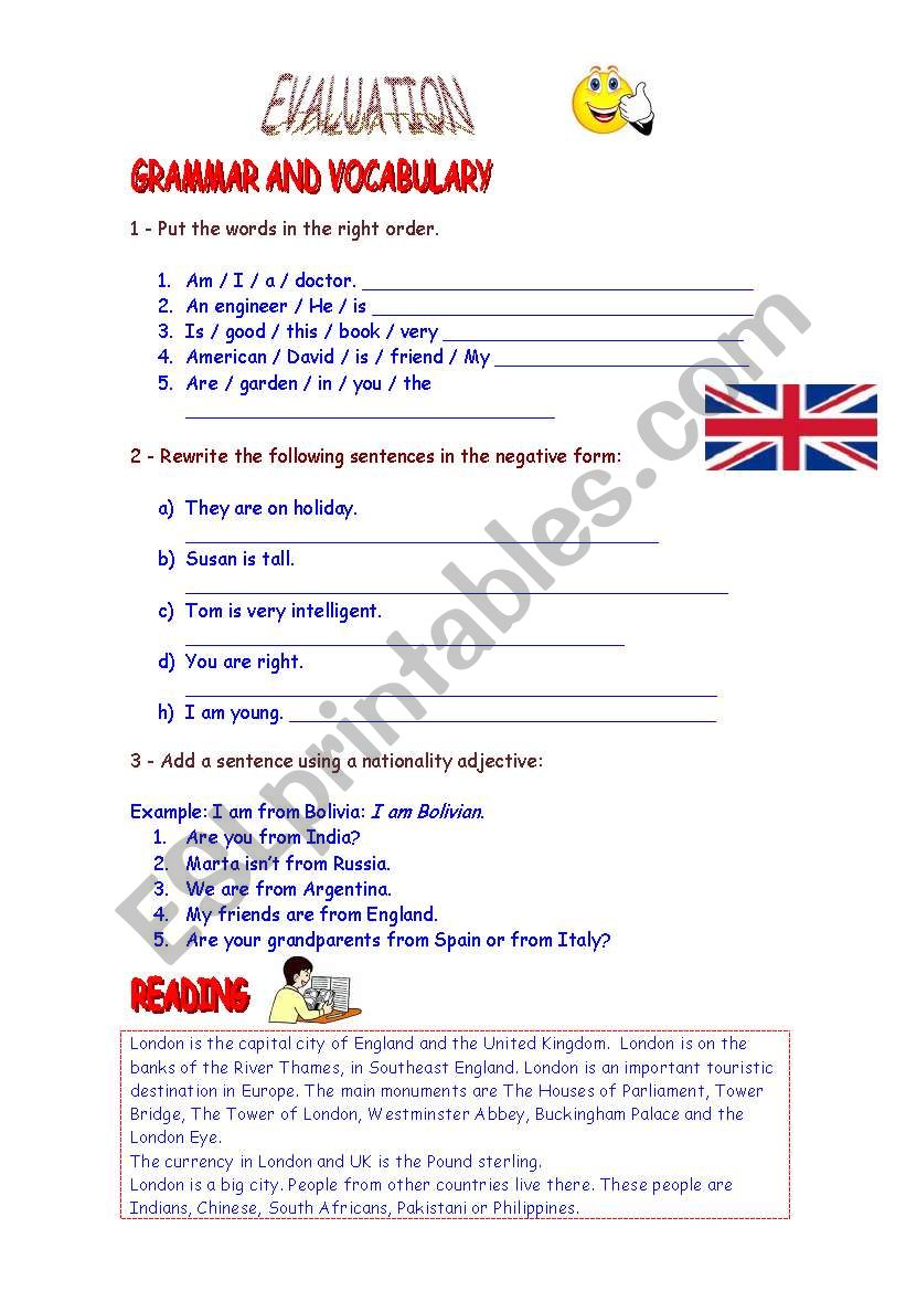 elementary test worksheet