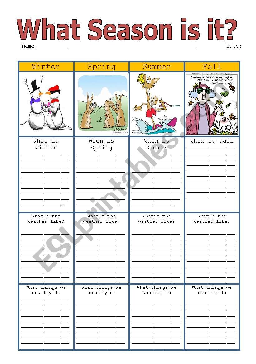 Seasons and weather worksheet