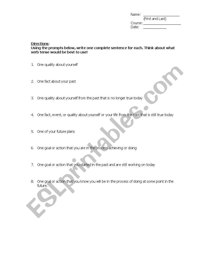 Yourself in All Tenses worksheet