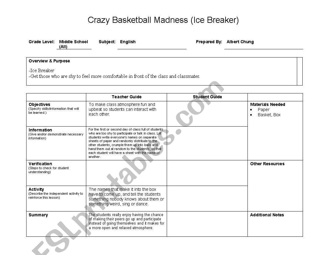 Crazy Basketball Madness Ice Breaker