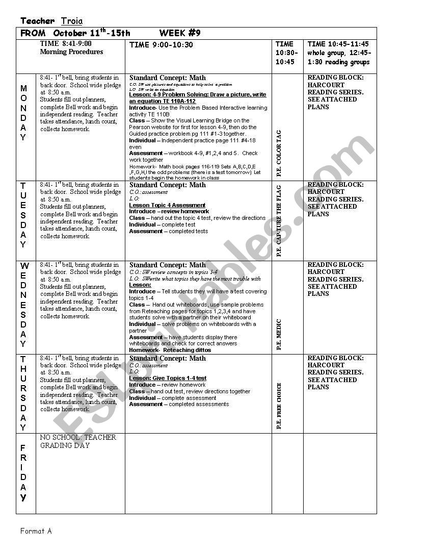 wek plan worksheet